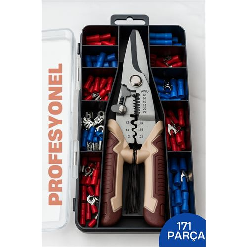 Profesyonel Tel Soyma ve Sıkma Pensesi Seti – 8'' Otomatik, Kablo Konnektörlü 