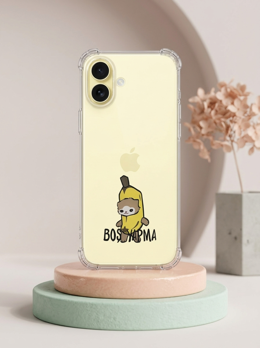 iPhone 16 Boş Yapma Muz Detaylı Kart Bölmeli Şeffaf Telefon Kılıfı