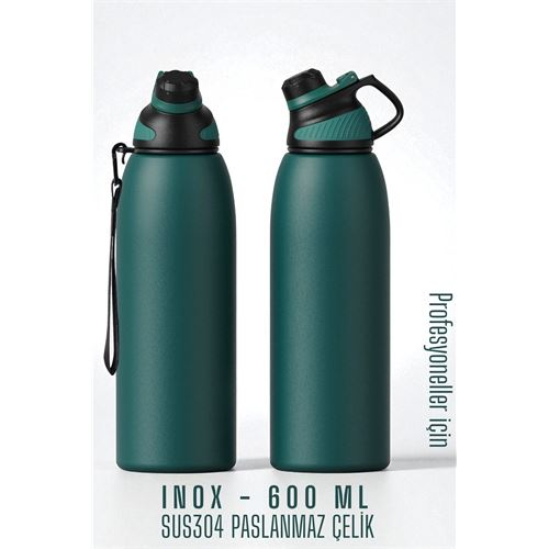 HSNET Inox Çelik Termos - 600 ml  SUS304 Çelik Termos Profesyonel YEŞİL 