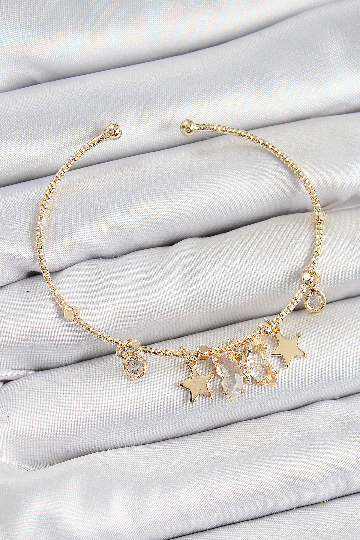 Pirinç Zirkon Taşlı Kelebek Ve Yıldız Model Gold Renk Charm Bileklik 5886