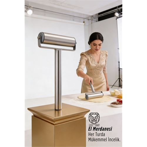 Paslanmaz Çelik El Merdanesi: Profesyonel Pizza Mantı ve Hamur Açma Silindiri 