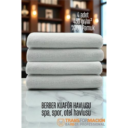 HSNET Kuaför Berber Havlusu 4 ADET Pamuk Berber Havlusu 50x90 Beyaz 