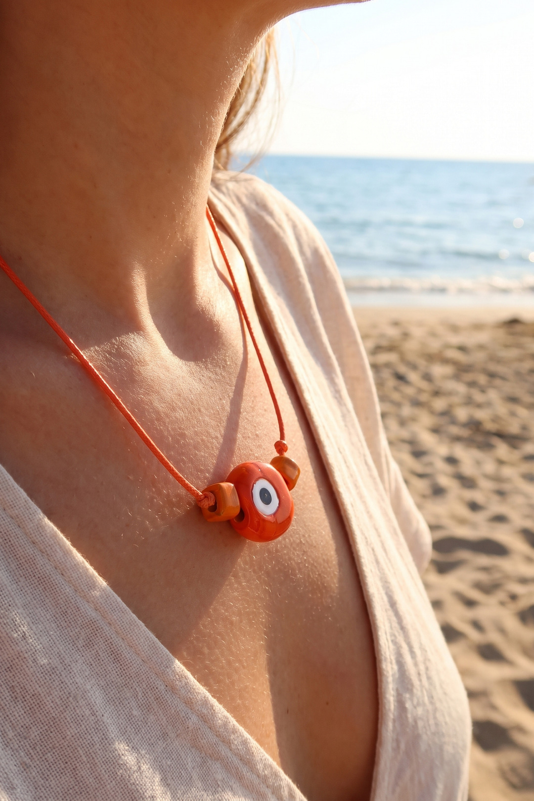 Handmade Bohem Turuncu Nazar Kolye 5886