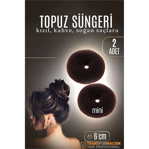 HSNET KAHVE Mini Saç Topuz Süngeri  2 ADET 6 CM Çap 2.5 cm Kalınlık 