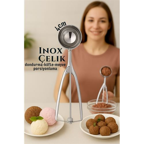 HSNET Inox 4 cm Dondurma Kaşığı - Karpuz Kurabiye Köfte Helva Porsiyonlama 