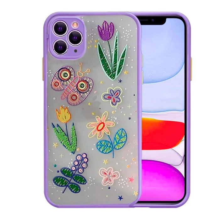 iPhone 11 Pro Max 6.5inç Kamera Korumalı Çiçek Desenli Silikon Kılıf-(1903)