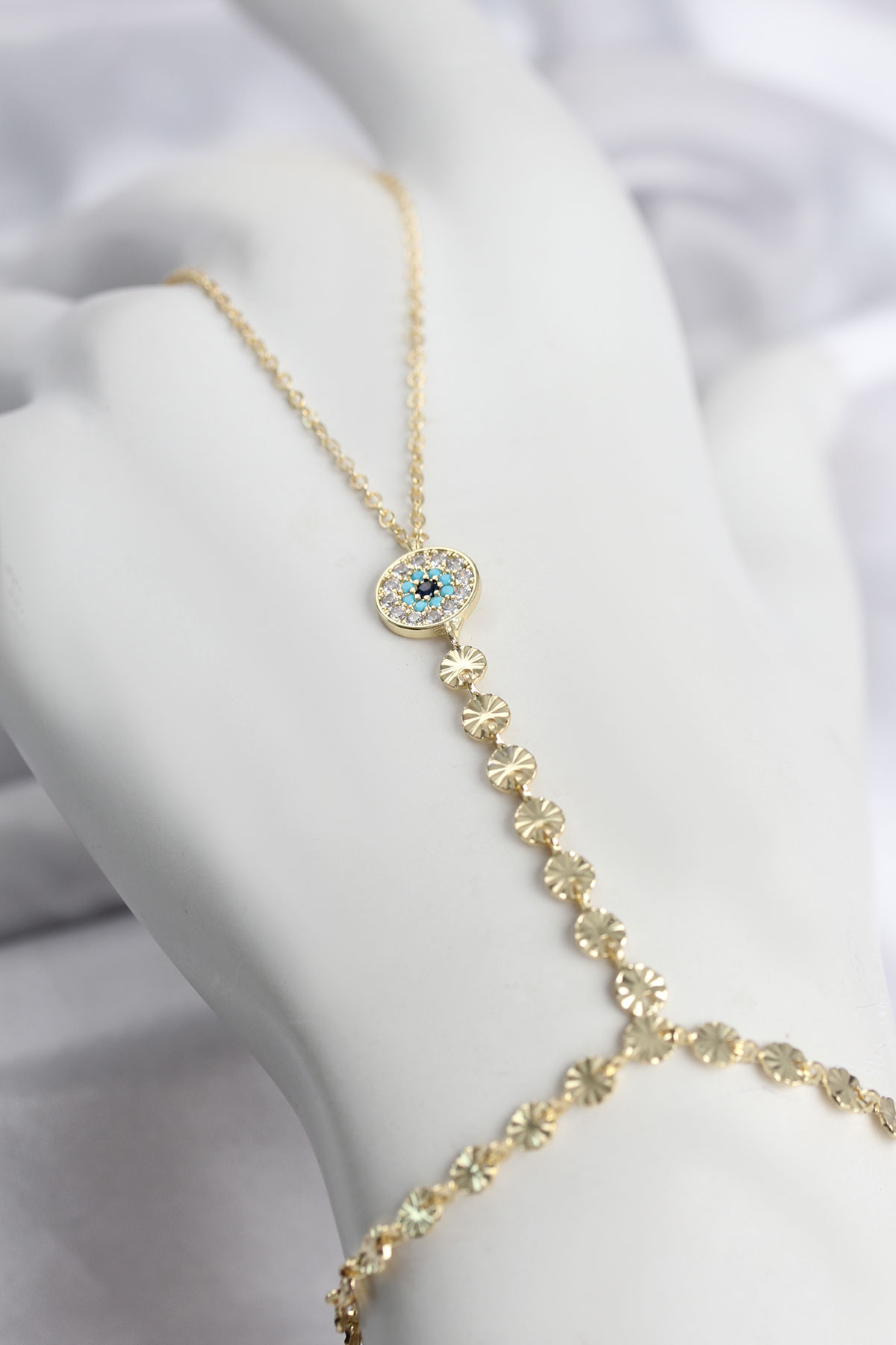 Gold Renk Pirinç Zirkon Taşlı Nazar Model Şahmeran 5886