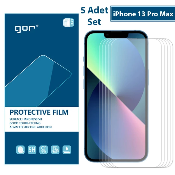 GOR iPhone 13 Pro Max Darbe Emici Ekran Koruyucu Jelatin 5 Adet Set-(1903)