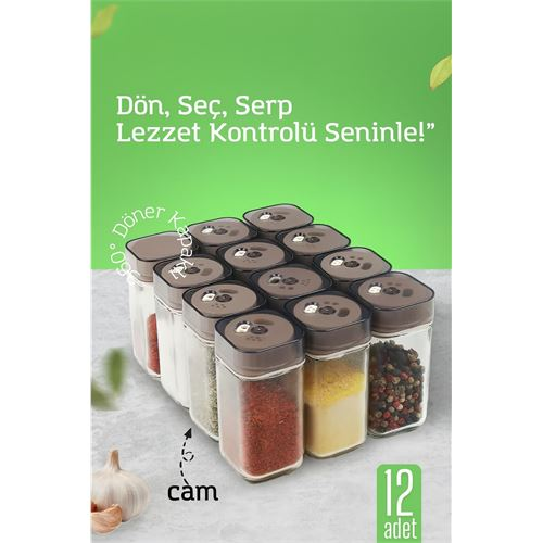 HSNET Cam Tuzluk Baharatlık – 360° Döner Kapaklı | 3 Delik Tipiyle Ayarlanabilir Akış  12 ADET 