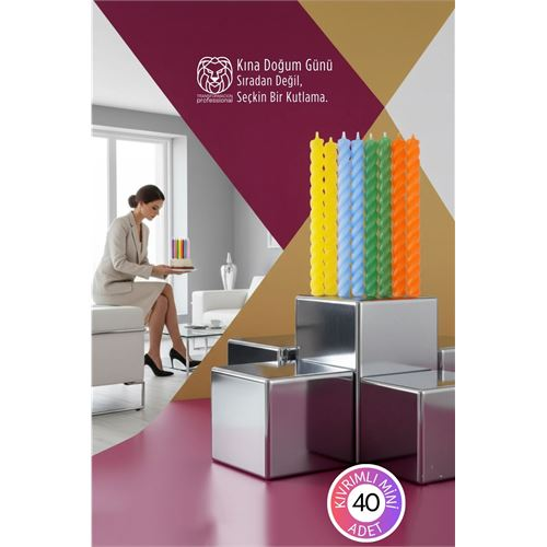Lüks Burgu Mum Seti: 40’lı Renkli Butik Doğum Günü Kına ve Özel Gün Mumları 8 cm 