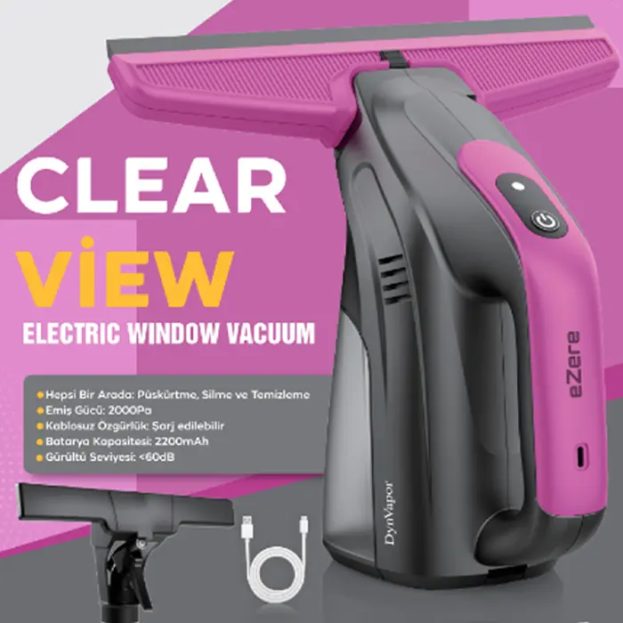 Ezere ClearView Şarjlı Cam Temizleyici Silme Makinesi Mikrofiber Başlıklı-(5775) 2