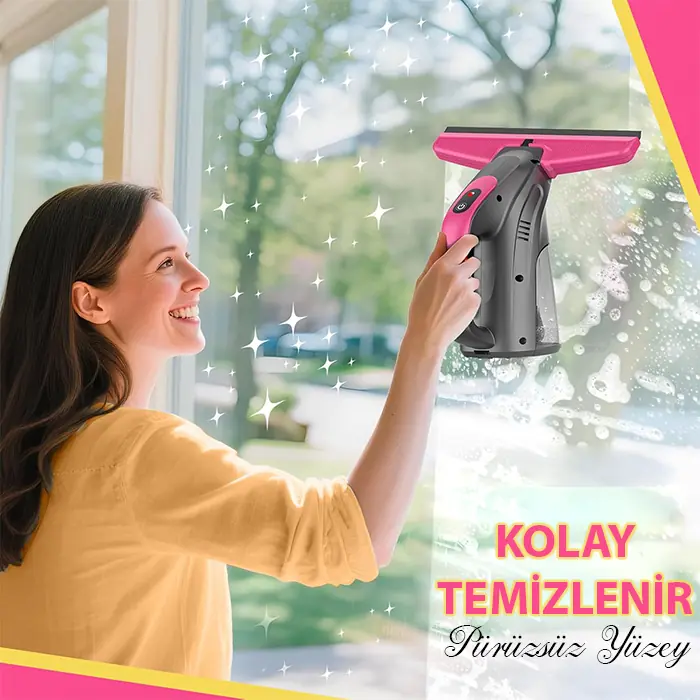 Ezere ClearView Şarjlı Cam Temizleyici Silme Makinesi Mikrofiber Başlıklı-(5775) 4