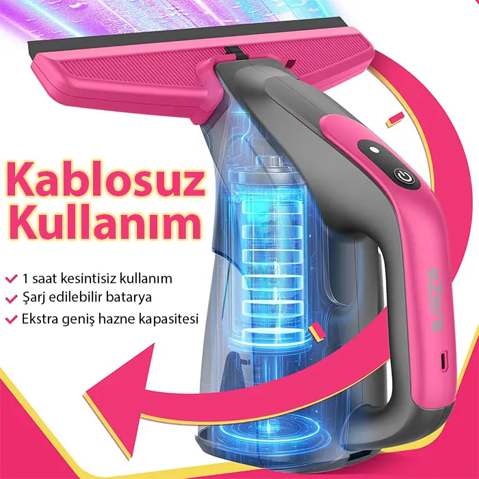 Ezere ClearView Şarjlı Cam Temizleyici Silme Makinesi Mikrofiber Başlıklı-(5775) 5