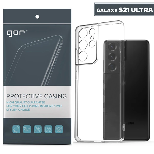 GOR Samsung Galaxy S21 Ultra Kılıf Kamera Korumalı Şeffaf Silikon Kılıf-(1903)
