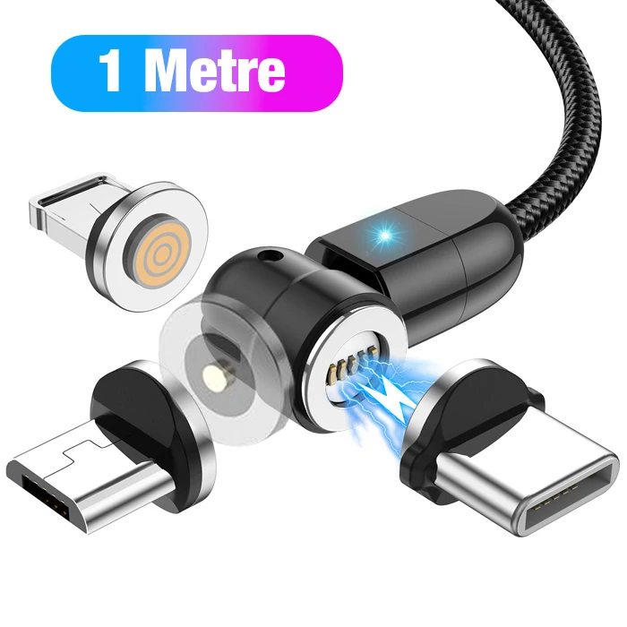 ALLY 540 Dönebilen Miknatisli Usb Sarj Kablosu 3 Baslik(iPhone+Type-C+Micro 1 metre-(1903)