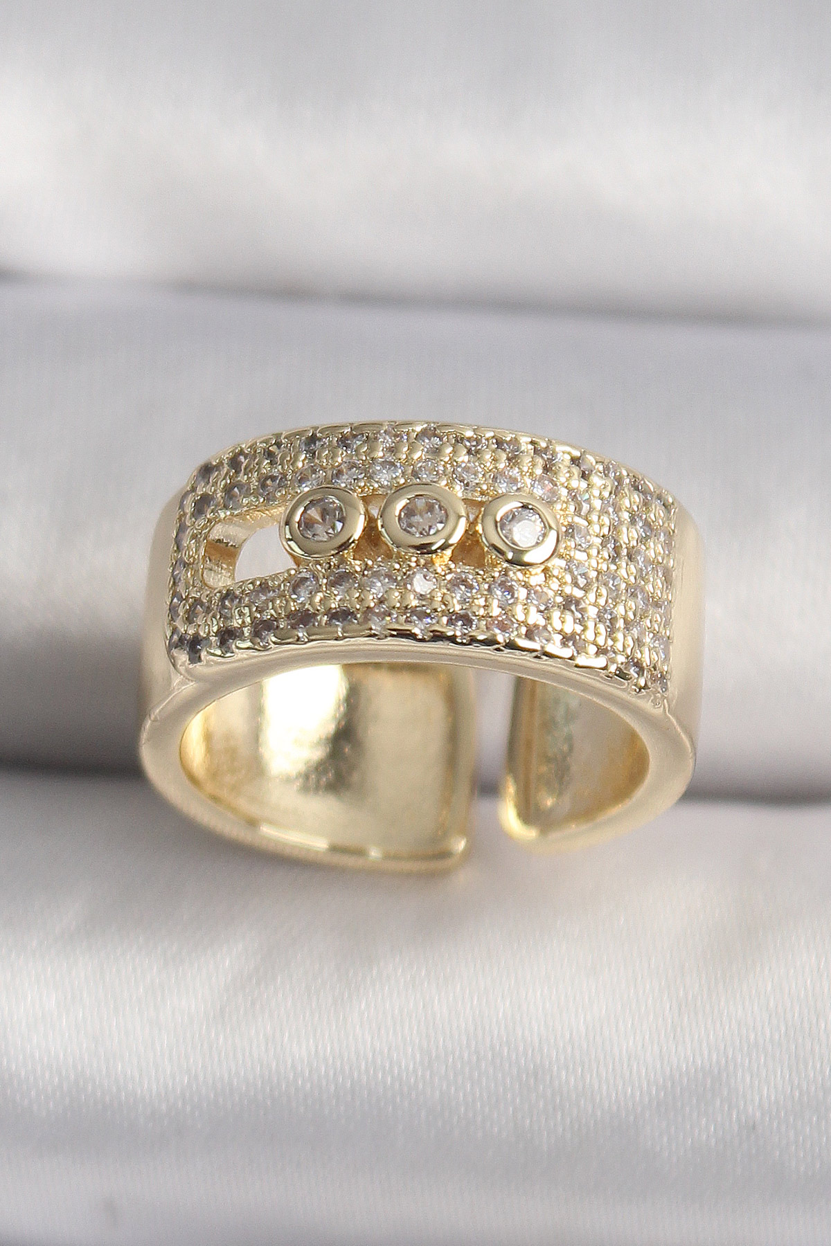 Pirinç Gold Renk Zirkon Taşlı Messika Model Ayarlanabilir Kadın Yüzük 5886