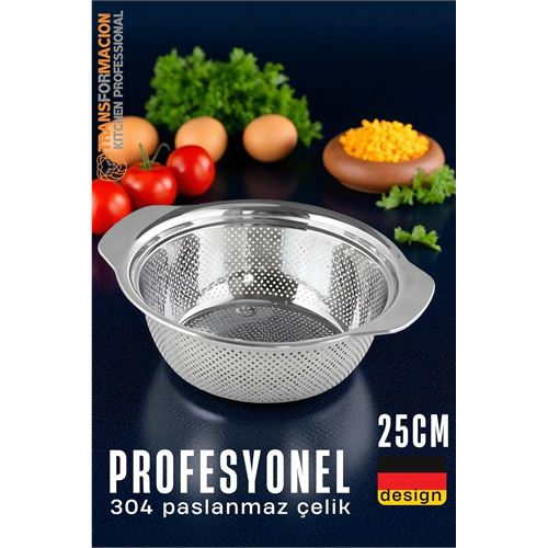 HSNET Alman Tip Kevgir - 304 Paslanmaz Çelik Profesyonel Süzgeç 25 Cm 