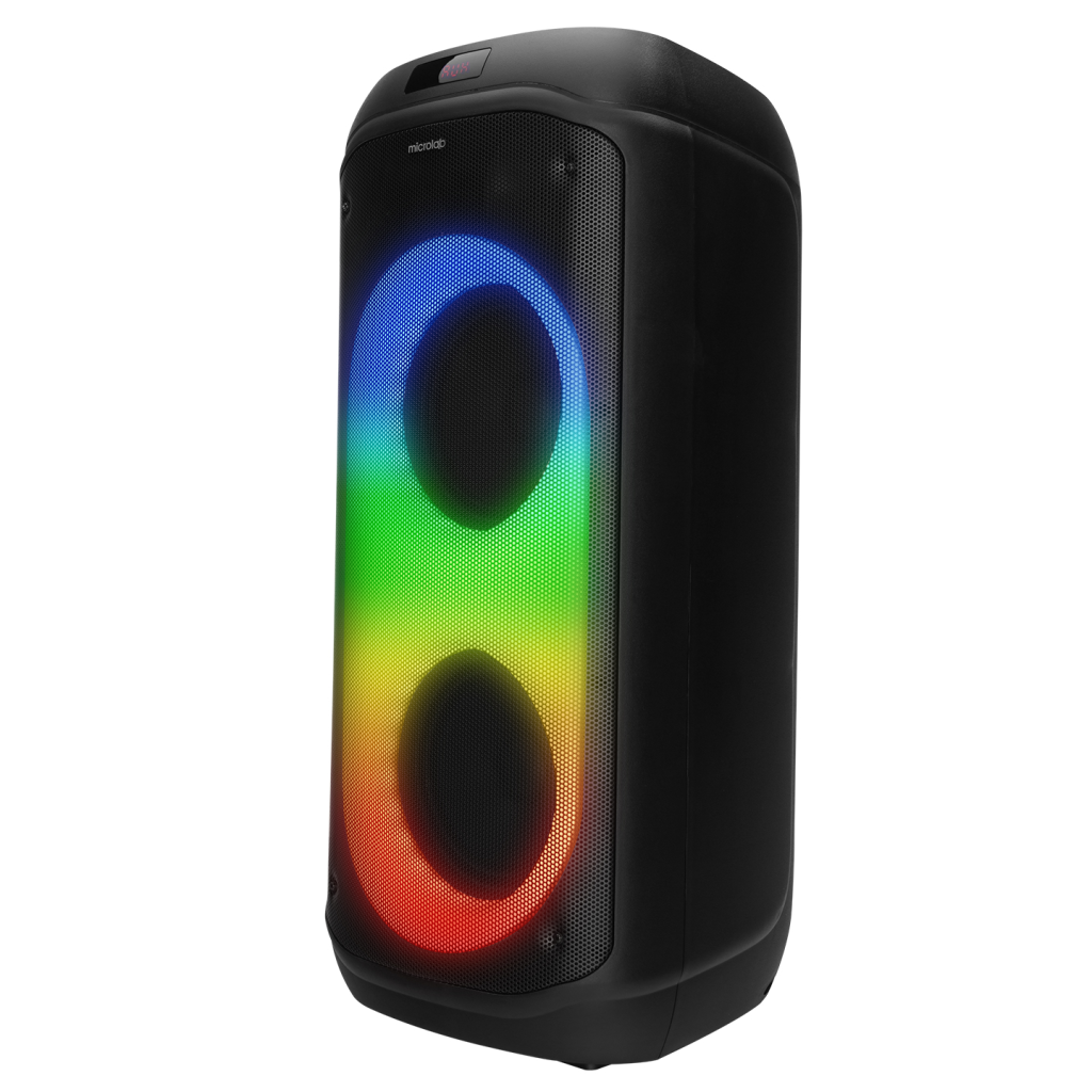 MICROLAB M61 80W Taşınabilir BT/USB/AUX/TF/TWS RGB Işıklı 2400mAh Batarya 2adet VHF Mikrofon Karaoke/Parti Bluetooth Speaker(1923)