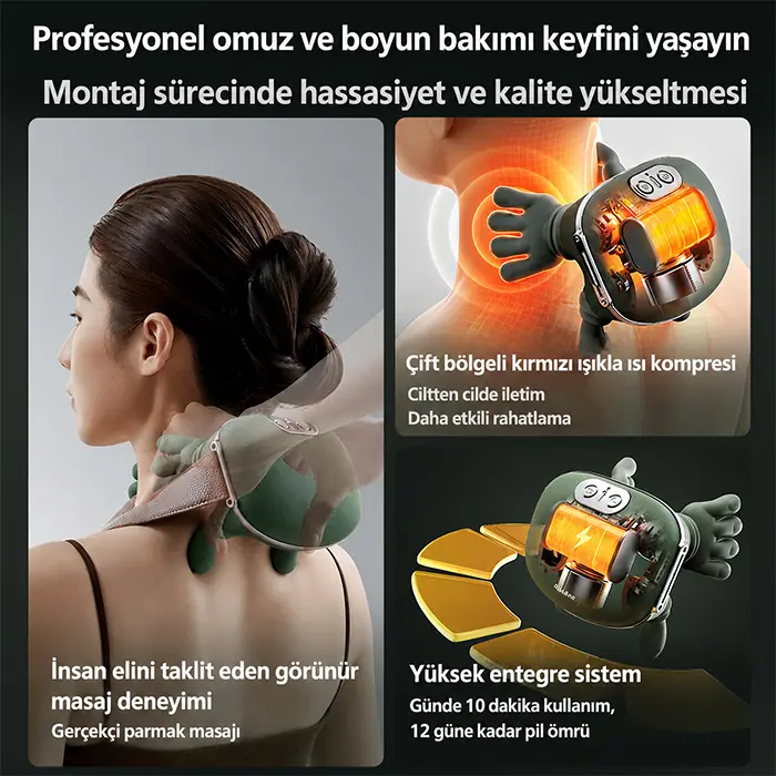 EZERE RelaxBuddy Pro OvmalıIsıtıcılı İnsan Eli Şeklinde Şarjlı Boyun Masaj Aleti-(5775)