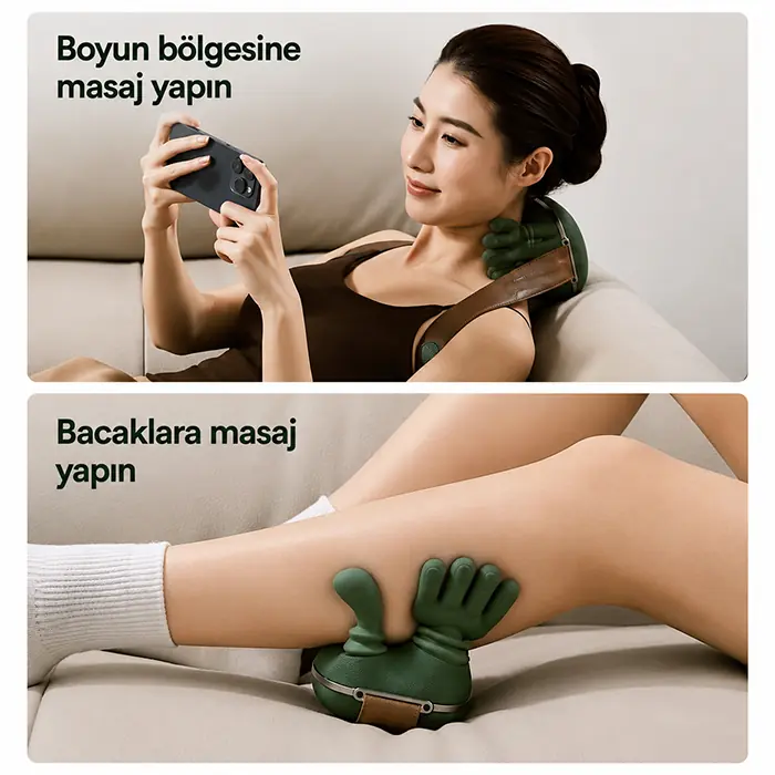 EZERE RelaxBuddy Pro OvmalıIsıtıcılı İnsan Eli Şeklinde Şarjlı Boyun Masaj Aleti-(5775)