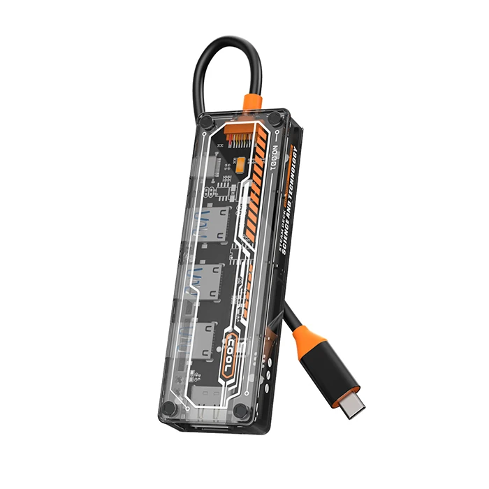 ALLY 5in1 Type-c To USB3.0 + USB2.0 *2 + Type-c PD 100W + HDMI Çoğaltıcı Transparan Hub-(1903)
