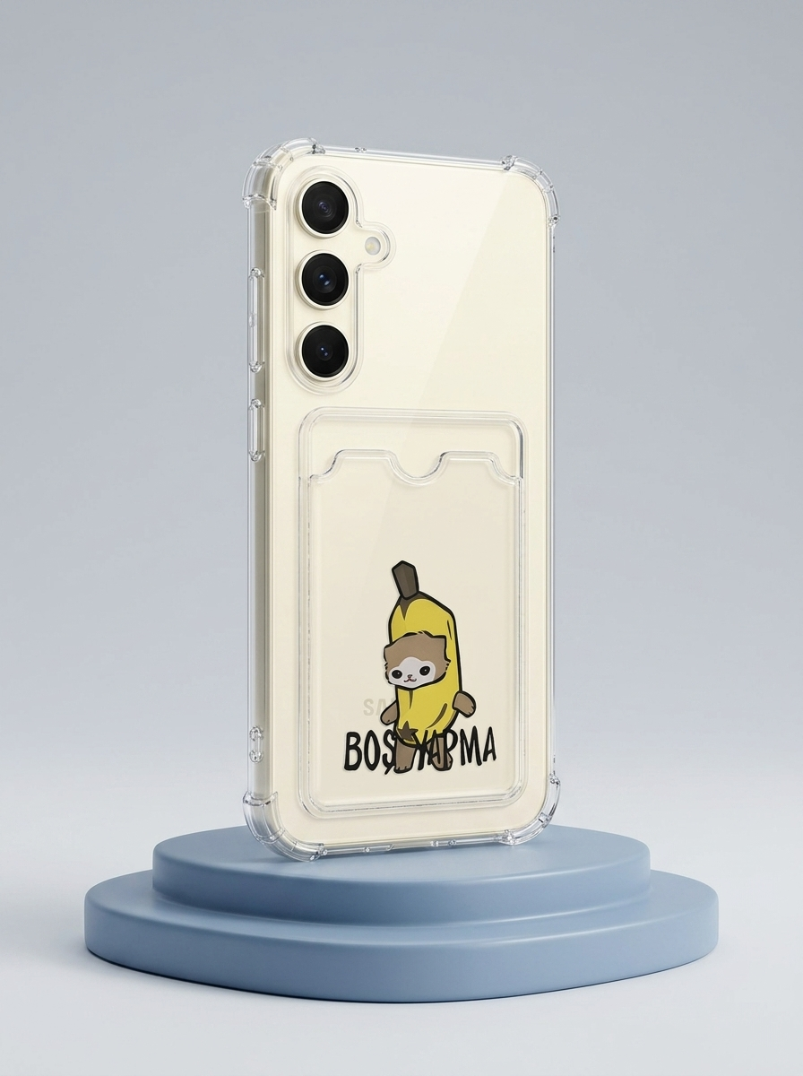 Samsung Galaxy S24 FE Boş Yapma Muz Detaylı Kart Bölmeli Şeffaf Telefon Kılıfı
