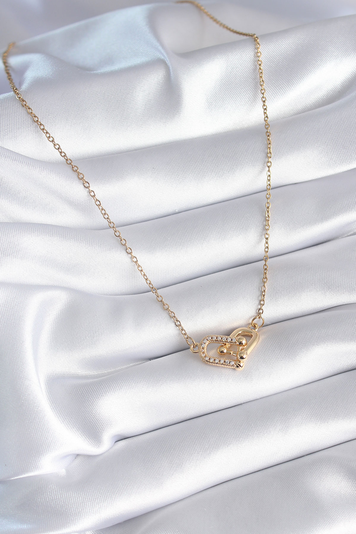 316L Çelik Gold Renk Zirkon Taşlı Model Kadın Kolye 5886