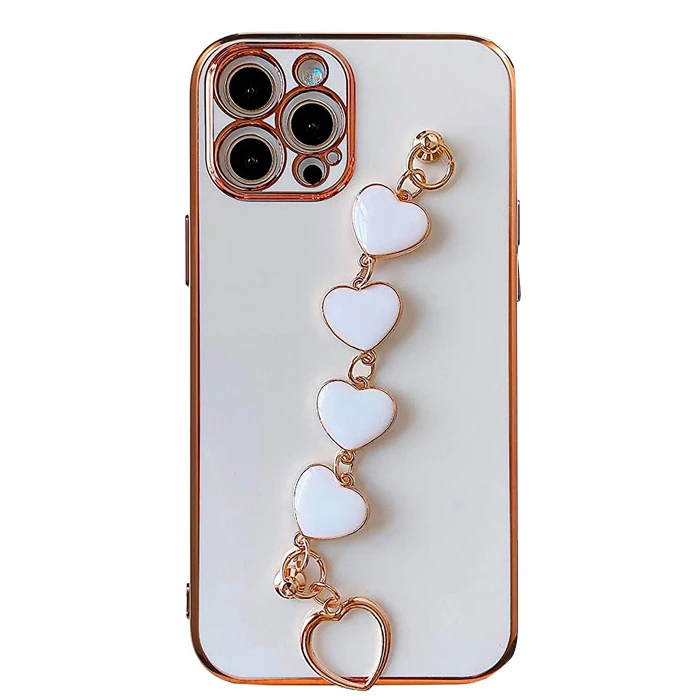 Ally iPhone 11 Pro Max 6.5inç Kılıf Kalp Bileklik Tutuculu Lüx Silikon Askılı Kılıf-(1903)