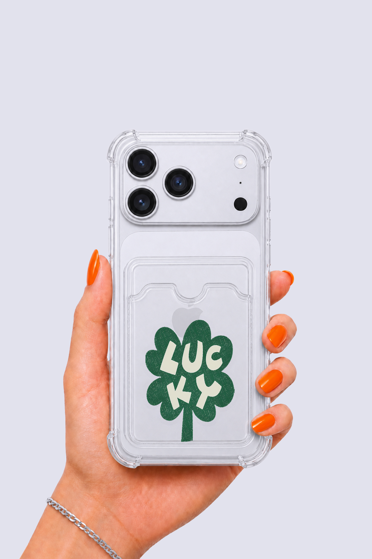 iPhone 17 Pro Max Kartlıklı Lucky Yonca Desenli Kılıf