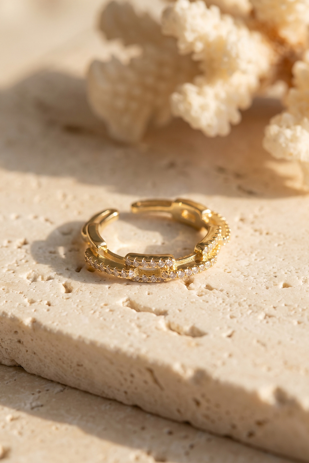 Gold Renk Zirkon Taşlı Zincir Model Kadın Yüzük 5886