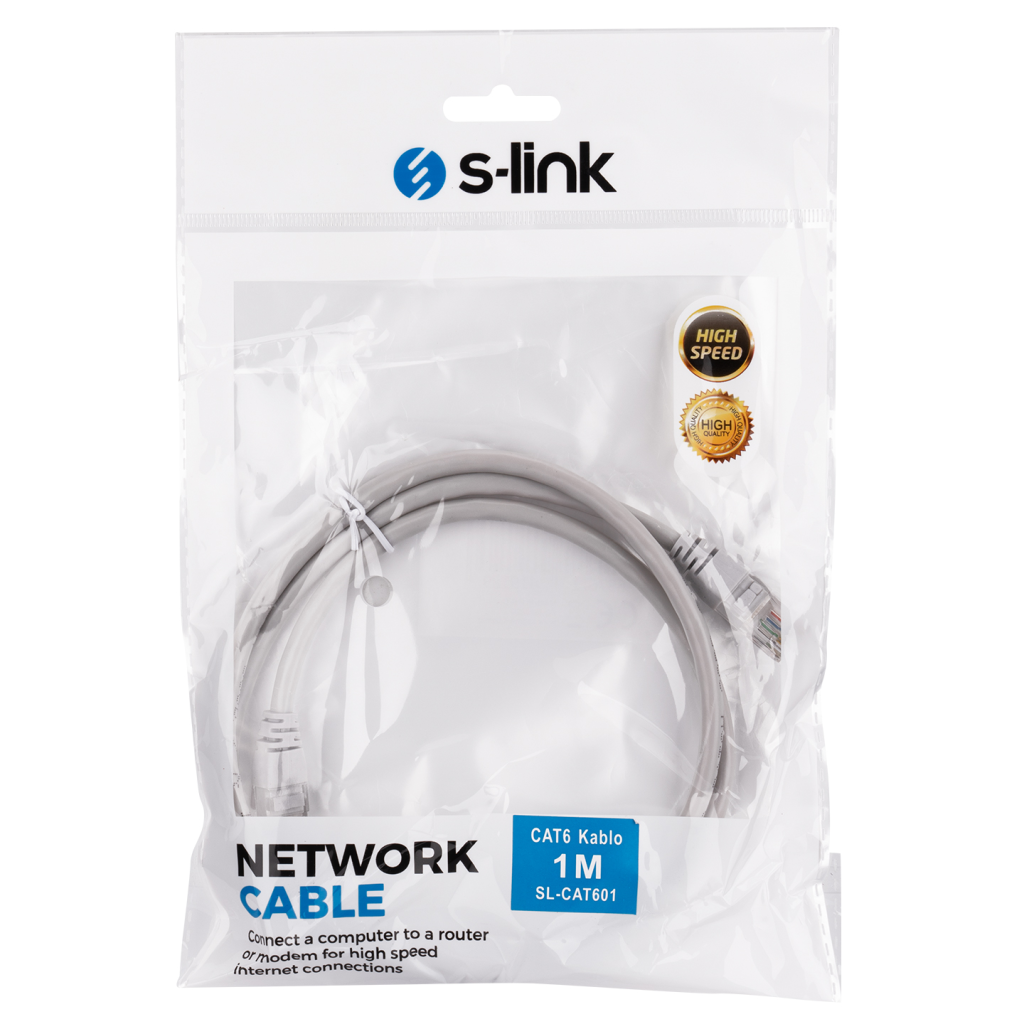 S-Link SL-CAT601 CAT6 Patch 1Mt Kablo (Gri)(1923) 3