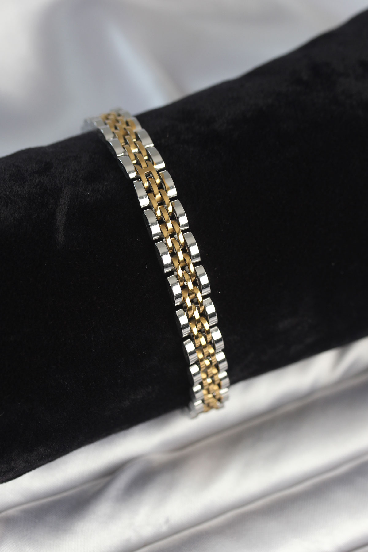316L Çelik 7 mm Kalınlıkta Gold ve Gümüş Renkli Erkek Bileklik 5886