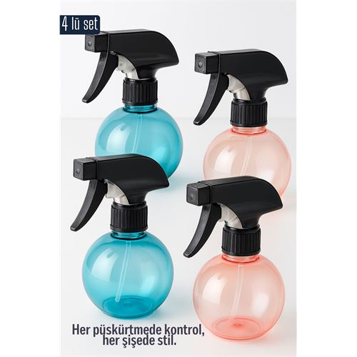 HSNET Boş Sprey Şişe 4 x 250 ml 4 ADET 250 ml Renkli Sprey Şişe – 4’lü Çok Amaçlı Set 