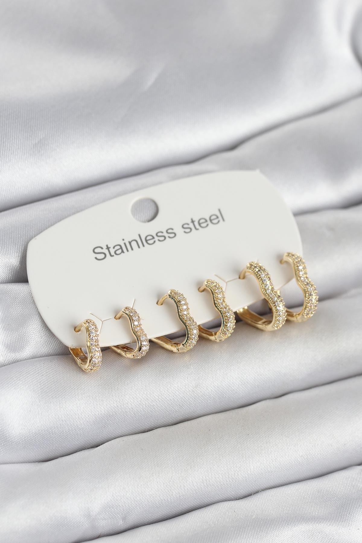 316L Çelik Gold Renk 6'lı Set Kalp Form Kadın Küpe 5886