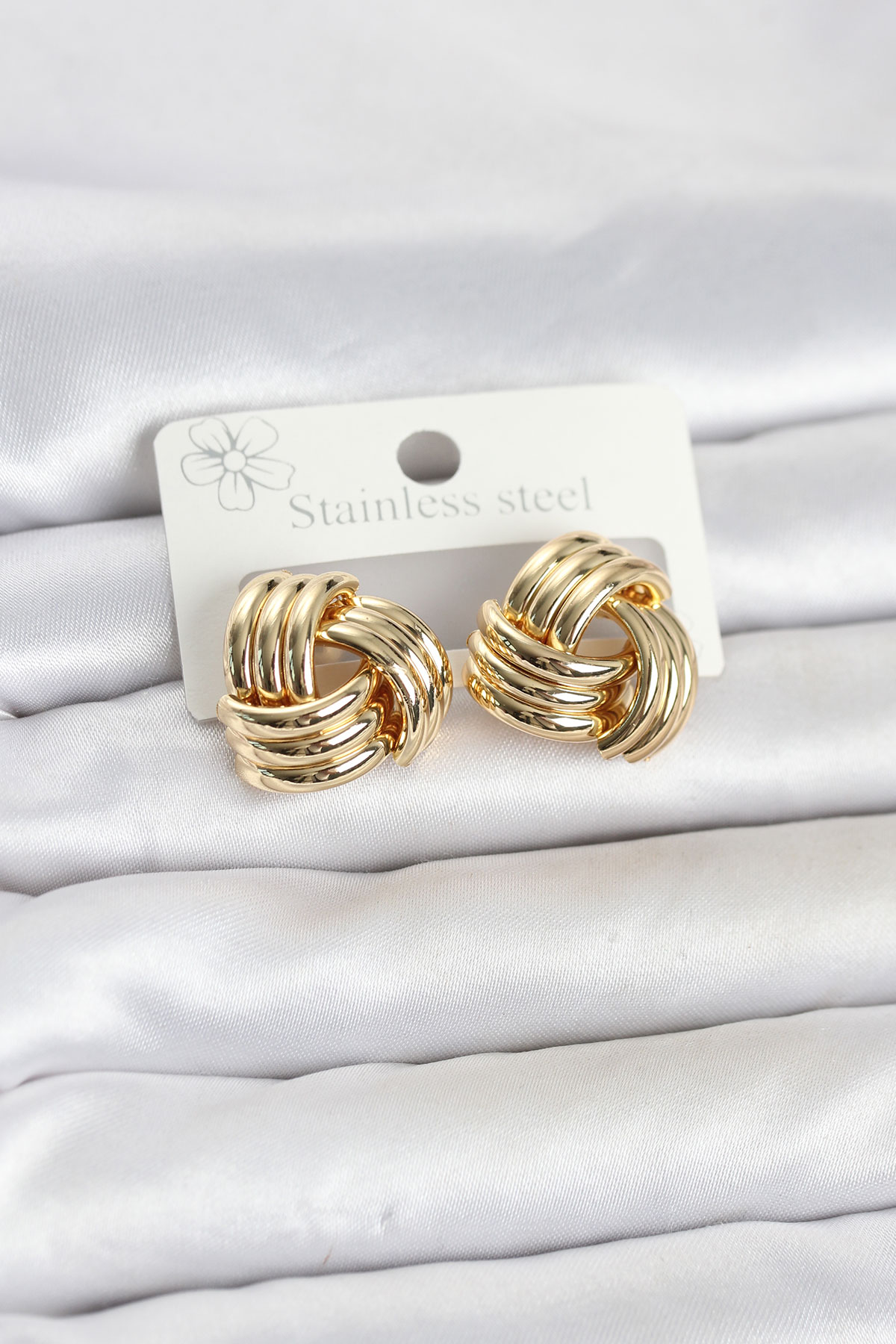 316L Çelik Gold Renk Sarmal Model Kadın Küpe 5886