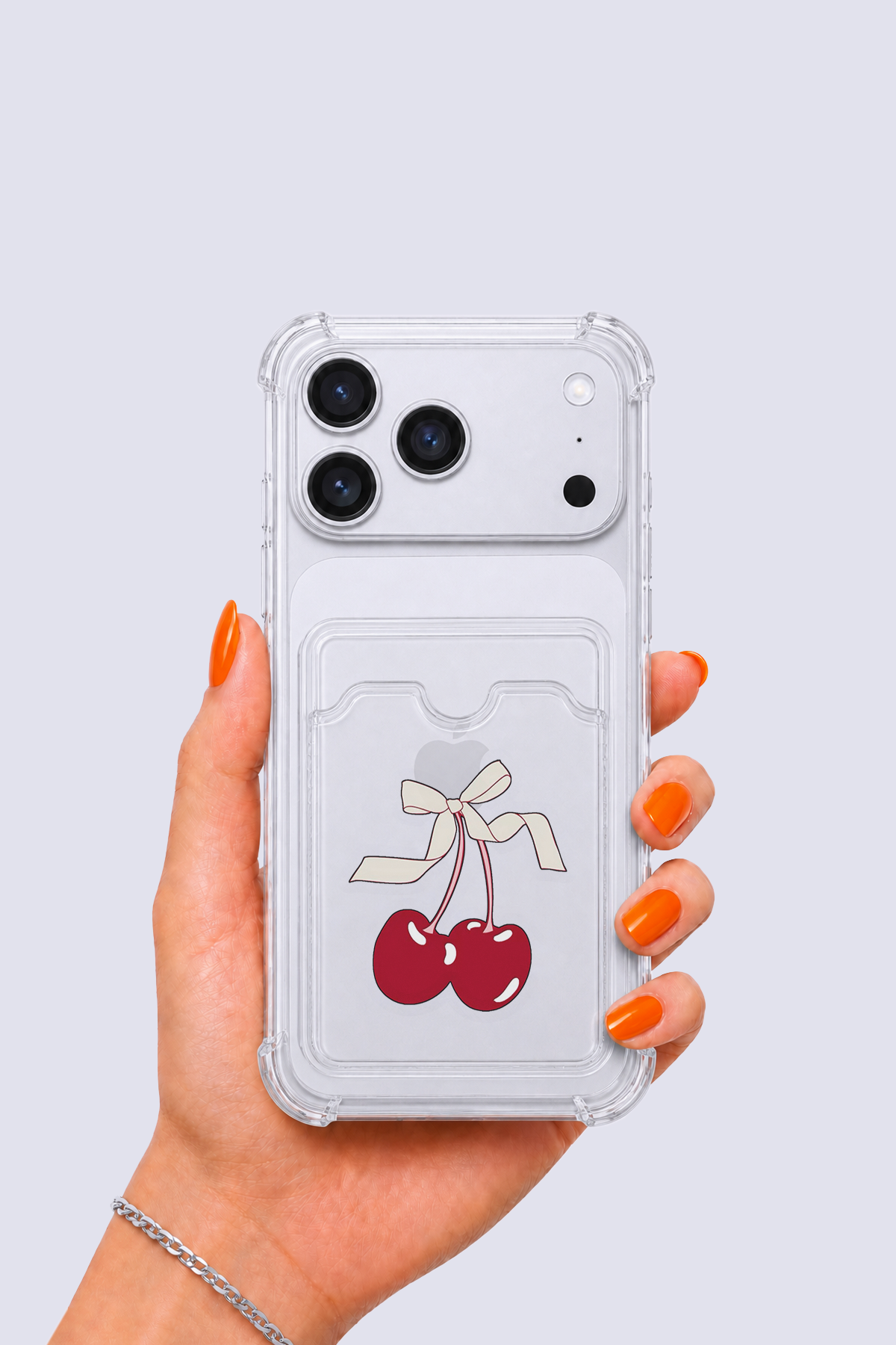 iPhone 17 Pro Max Kartlıklı Kiraz Desenli Kılıf