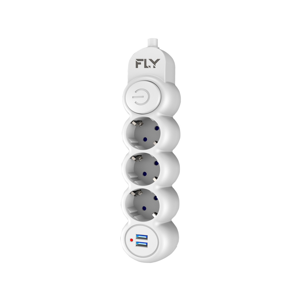FLY 3393-01 3 Soket 2 USB Akım Korumalı Priz 2.1A Anahtarlı 2Mt Kablo (Beyaz)(1923) 2