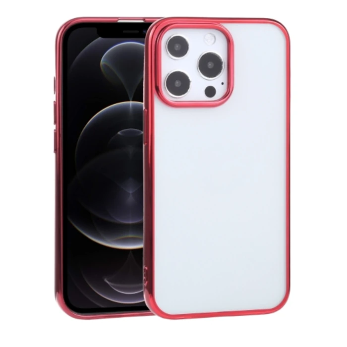 iPhone 13 Pro Max 6.7inç  Lazer Kaplama Renkli Kenar Şeffaf Kılıf-(1903)