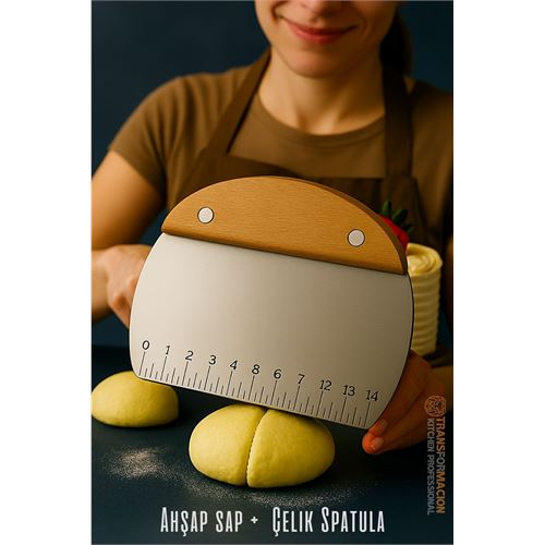 HSNET Pasta Spatulası - Profesyonel Hamur Sıyırıcı - Ölçü Cetvelli Pasta Hamur Spatulası 