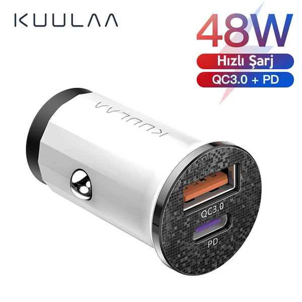KUULAA 42W USB + Type-C Çift Çıkışlı Mini Hızlı Araç Şarj Cihazı-(5775)