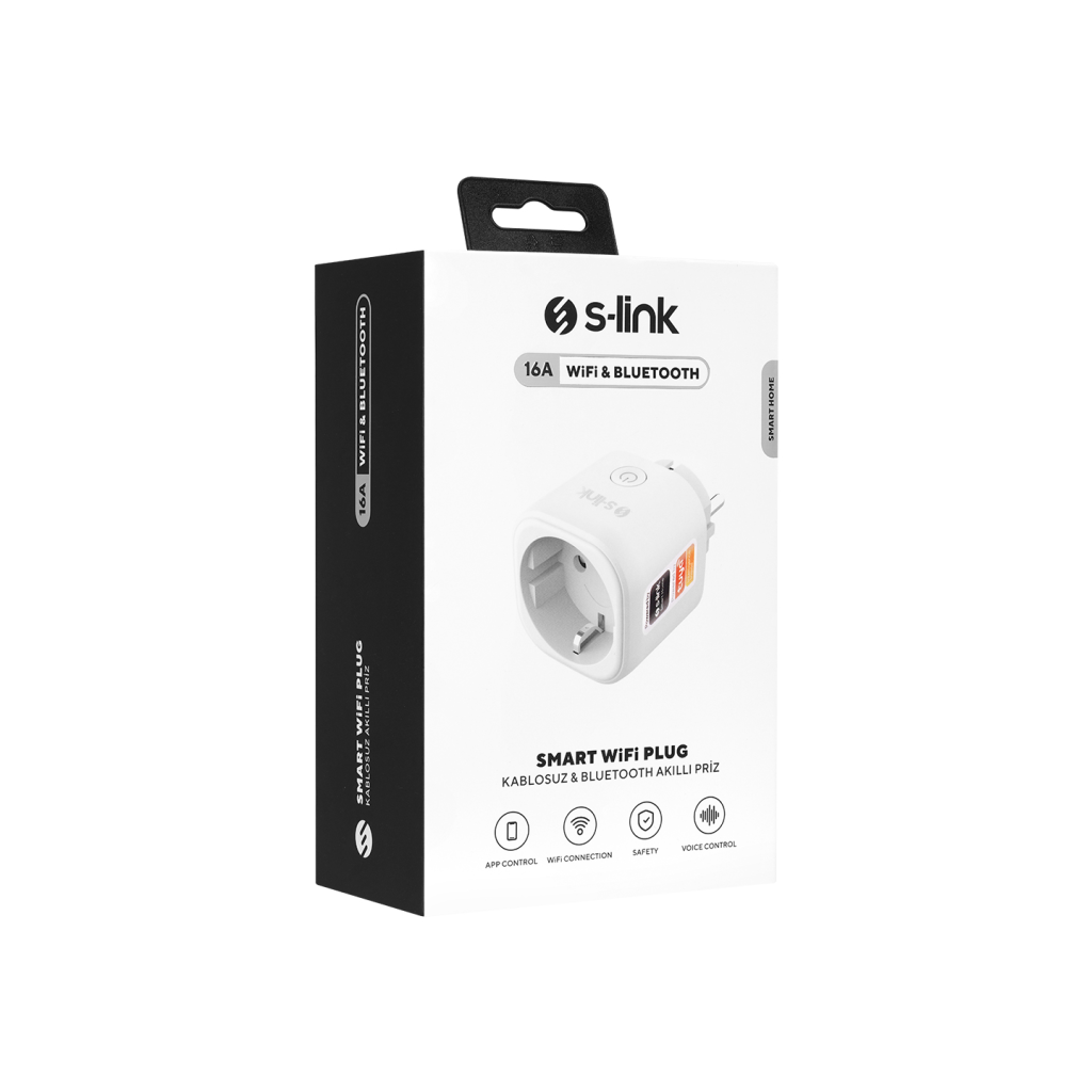 S-LINK SL-14 1 Soket Akım Korumalı Priz 16A WiFi 2.4Ghz Bluetooth TUYA Yazılım Destekli internet üzerinden Yönetilebilir(1923)