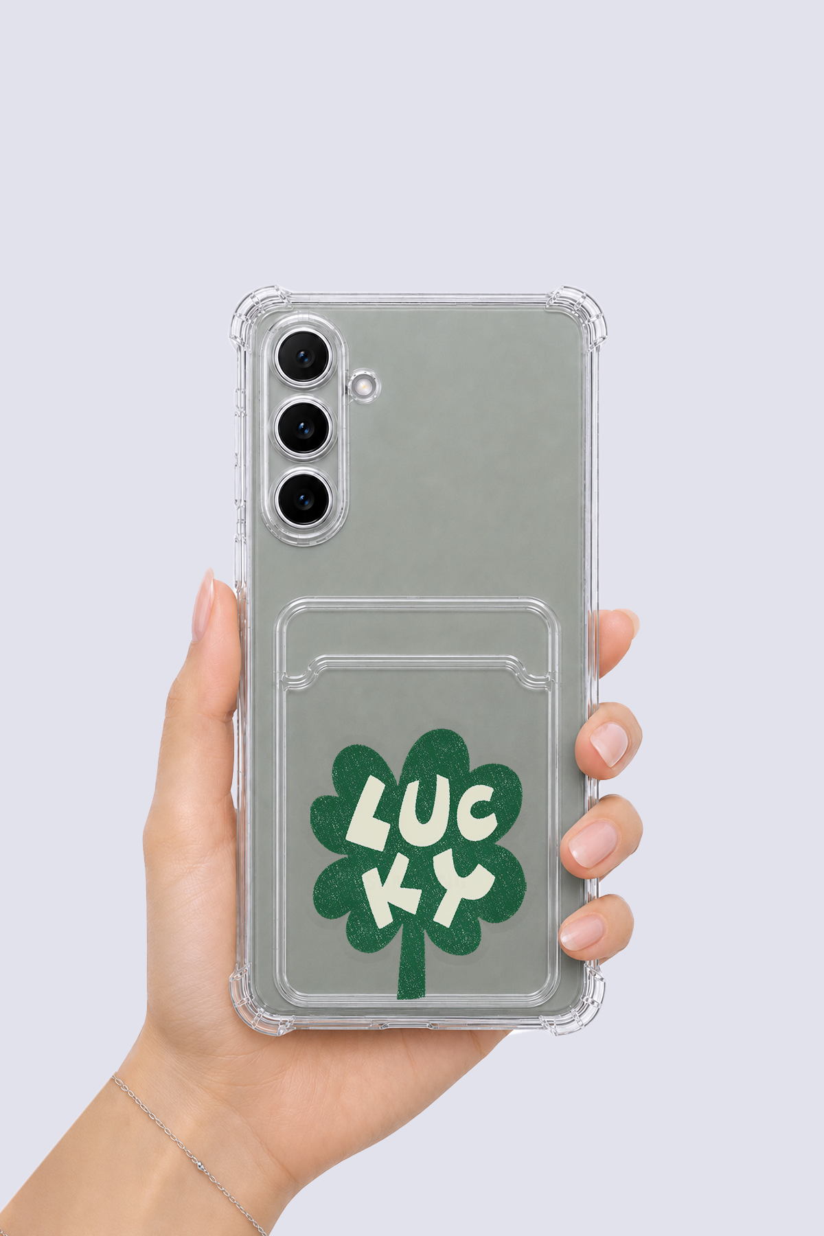Samsung Galaxy A54 Kartlıklı Lucky Yonca Desenli Kılıf