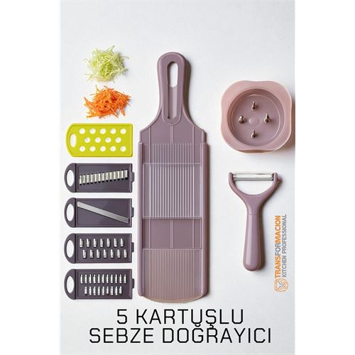 HSNET 5 Başlıklı Dikey Sebze Doğrayıcı - 8 in 1 Italyan Tip Rende Seti -Profesyonel Şefler İçin 