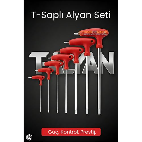 Profesyonel T-Saplı Alyan Seti | 7 Parça CR-V Çelik Hex Uçlu Güç Serisi 