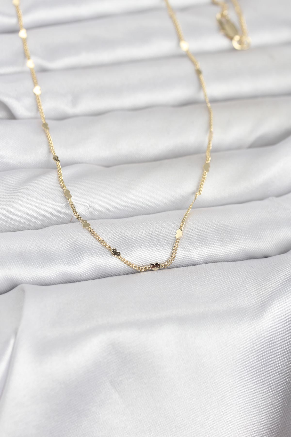 CM 14K Gold Renk Ezme Kalp Detaylı 60 cm Zincir Kadın Kolye 5886