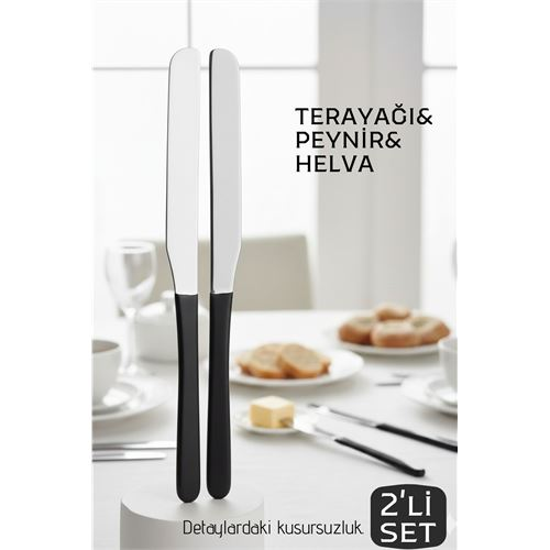 Lüks Seri 2'li Tereyağı ve Peynir Bıçağı Seti - Paslanmaz Çelik &amp; Ergonomik Silikon Saplı 16 cm 
