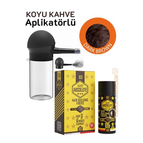 HSNET Aplikatörlü Saç Dolgunlaştırıcı Fiber Topik Toz KOYU TON KAHVERENGİ 
