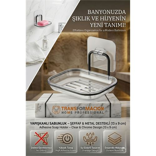 Yapışkanlı Sabunluk – Su Giderli, Katı Sabun Kutusu, 13 x 9 cm 723054