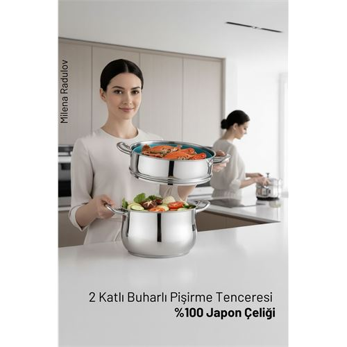2 Katlı Japon Çeliği Buharlı Pişirme Tenceresi – Sağlıklı Yemek Sanatı 