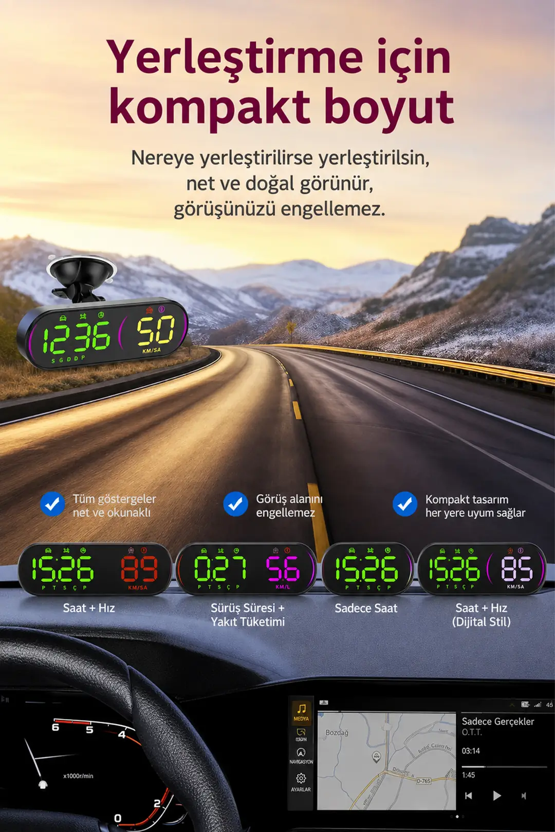Ally HUD G26 GPS Head Up Display HUD Dijital Hız Göstergesi-(5775)